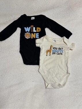 2-Pack Kids Graphic One-Piece Bodysuits in Black and Cream